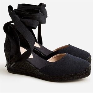 J. Crew Black Espadrille Ankle Wrap Wedges - 10.5
